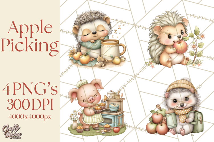 Watercolor Apple Orchard Animal PNG Clipart, Fall Png