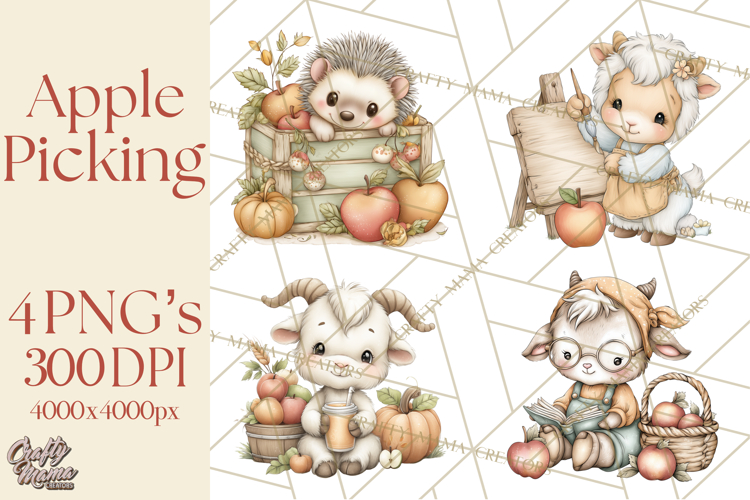 Watercolor Apple Orchard Animal PNG Clipart, Fall Png
