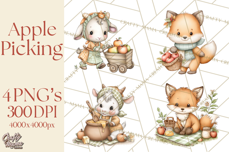 Watercolor Apple Orchard Animal PNG Clipart, Fall Png