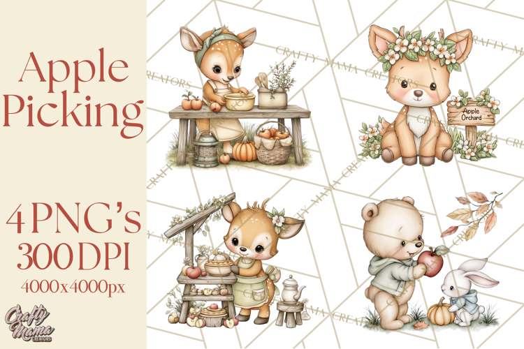 Watercolor Apple Orchard Animal PNG Clipart, Fall Png