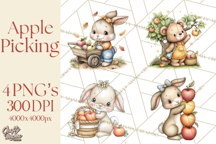 Watercolor Apple Orchard Animal PNG Clipart, Fall Png