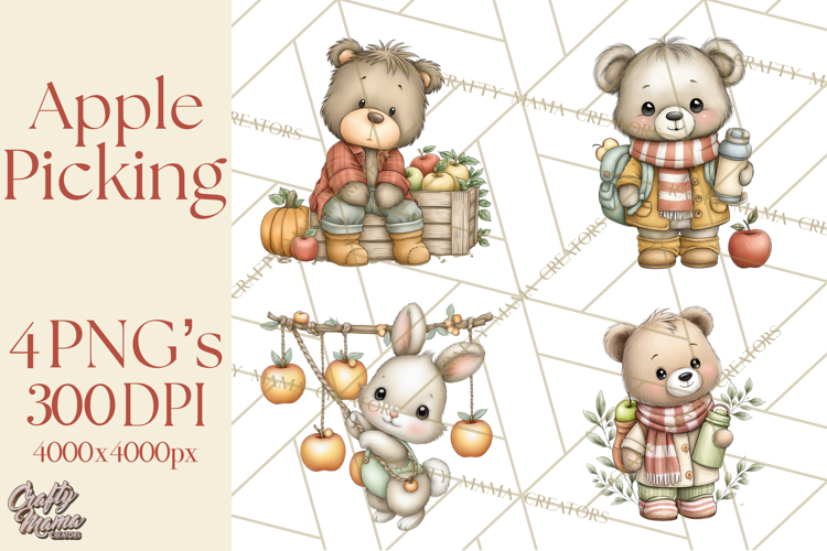 Watercolor Apple Orchard Animal PNG Clipart, Fall Png