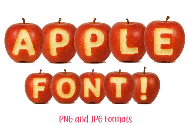 Apple Red Alphabet Lettering ABC Fruit Text Font PNG JPG