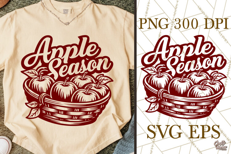 Apple Season Fall SVG Cut File & Basket Apple Fall PNG example image 1