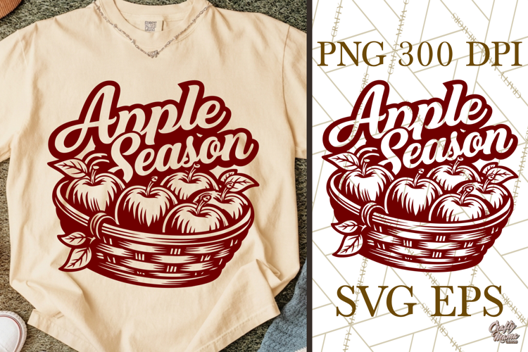 Apple Season Fall SVG Cut File & Basket Apple Fall PNG