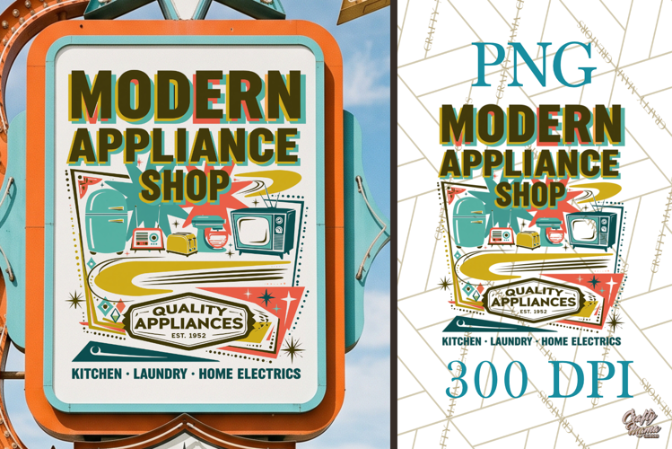 Retro Atomic Age Appliance Shop PNG