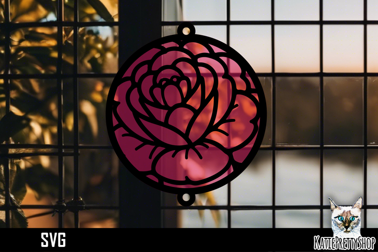 Suncatcher Car Charm Flowers SVG, Ornament SVG