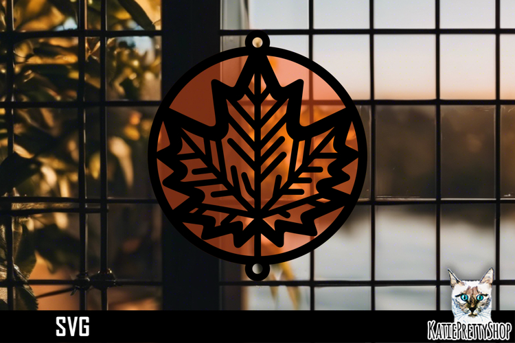 Suncatcher Car Charm Autumn Leaf SVG, Fall Ornament SVG