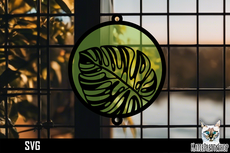 Suncatcher Car Charm Tropic Leaf SVG, Ornament SVG