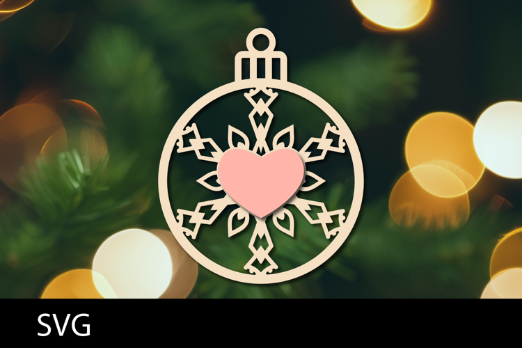 Christmas Ornaments SVG, heart snowflake ornament svg.