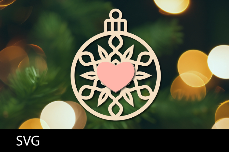 Christmas Ornaments SVG, heart snowflake ornament svg.