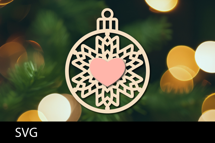 Christmas Ornaments SVG, heart snowflake ornament svg.