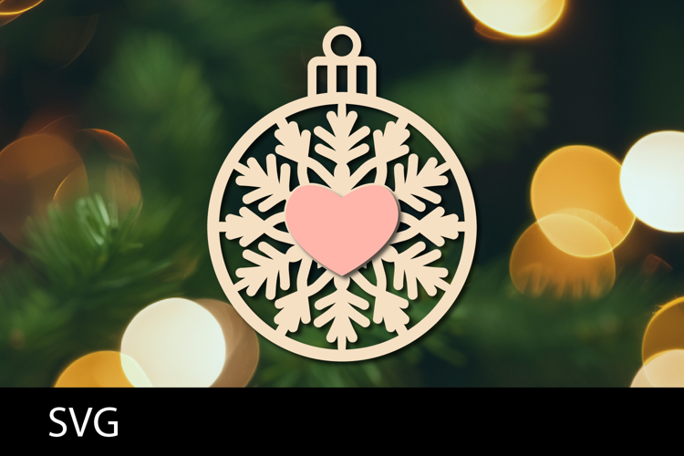 Christmas Ornaments SVG, heart snowflake ornament svg.
