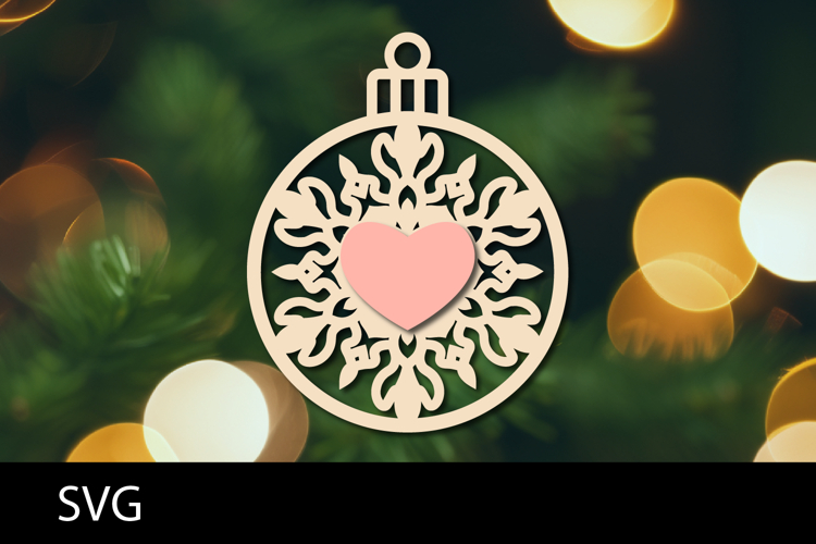 Christmas Ornaments SVG, heart snowflake ornament svg.
