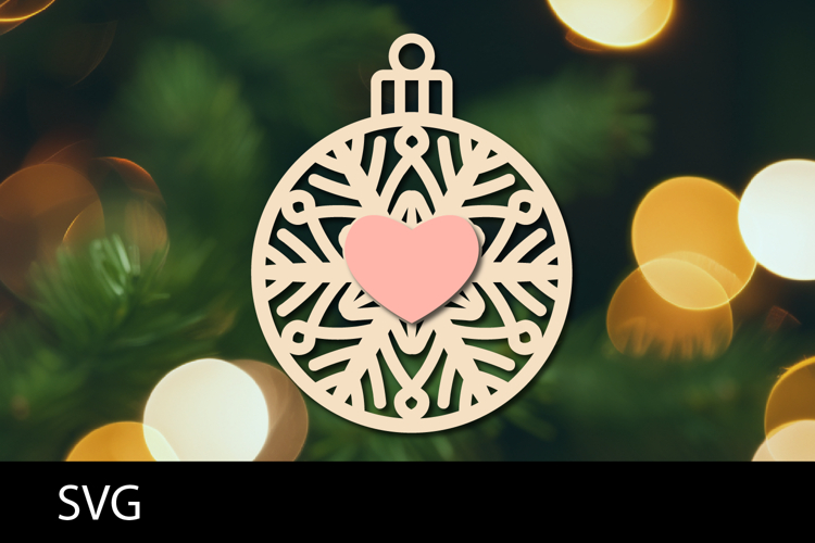Christmas Ornaments SVG, heart snowflake ornament svg.