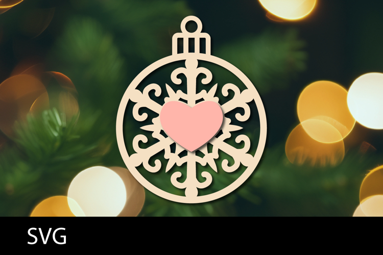 Christmas Ornaments SVG, heart snowflake ornament svg.