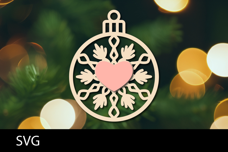 Christmas Ornaments SVG, heart snowflake ornament svg.