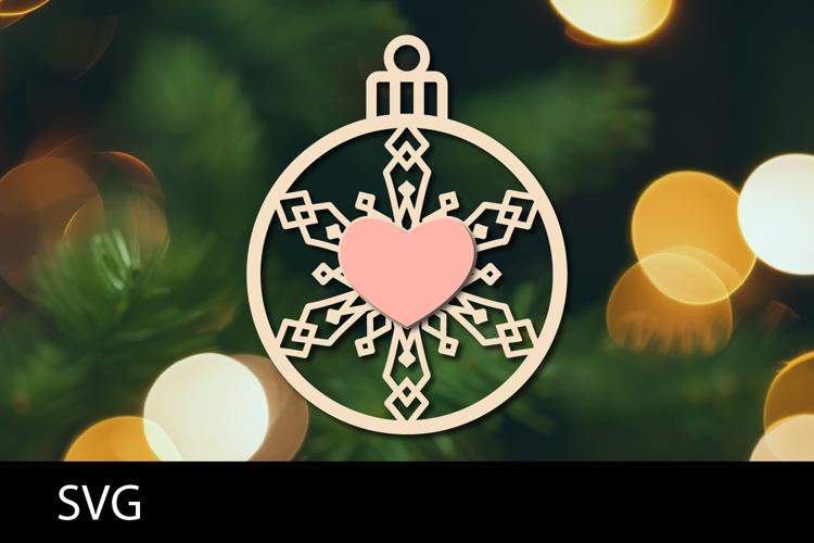 Christmas Ornaments SVG, heart snowflake ornament svg.