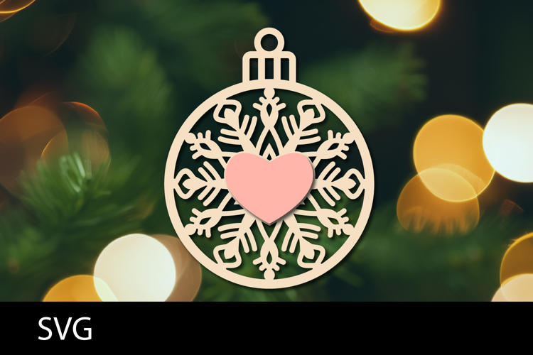 Christmas Ornaments SVG, heart snowflake ornament svg.