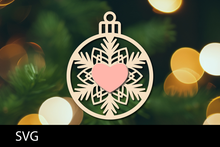 Christmas Ornaments SVG, heart snowflake ornament svg.