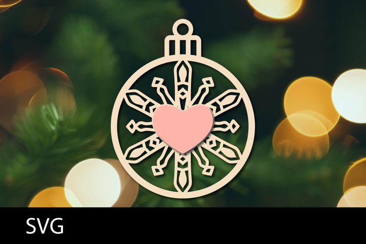 Christmas Ornaments SVG, heart snowflake ornament svg.