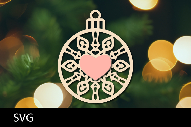 Christmas Ornaments SVG, heart snowflake ornament svg.