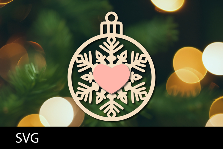 Christmas Ornaments SVG, heart snowflake ornament svg.