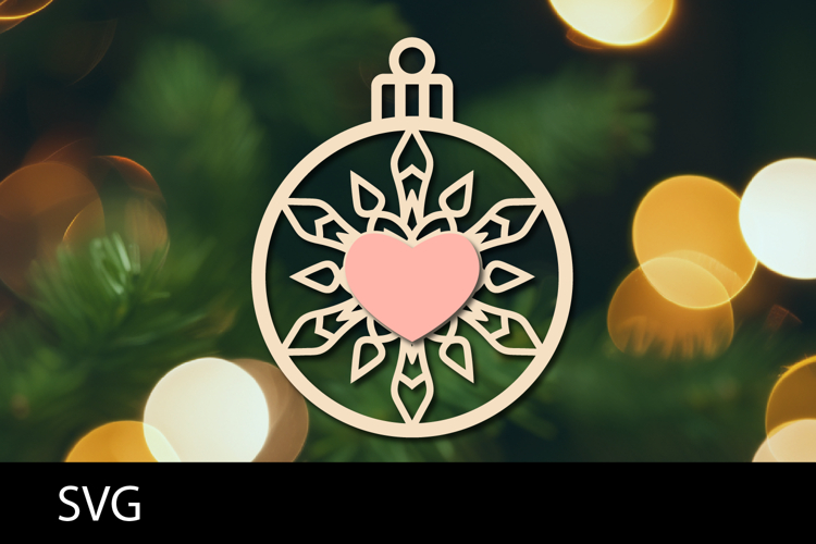 Christmas Ornaments SVG, heart snowflake ornament svg.