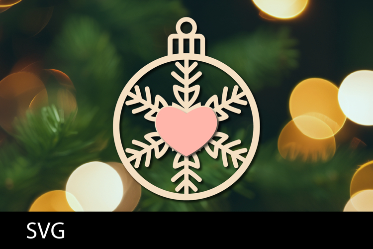 Christmas Ornaments SVG, heart snowflake ornament svg.