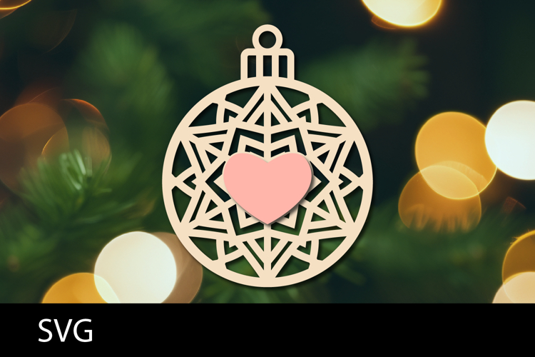 Christmas Ornaments SVG, heart snowflake ornament svg.