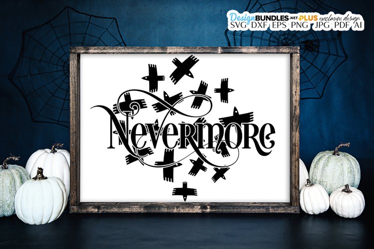 Nevermore With Ravens SVG | Halloween Quote example image 1