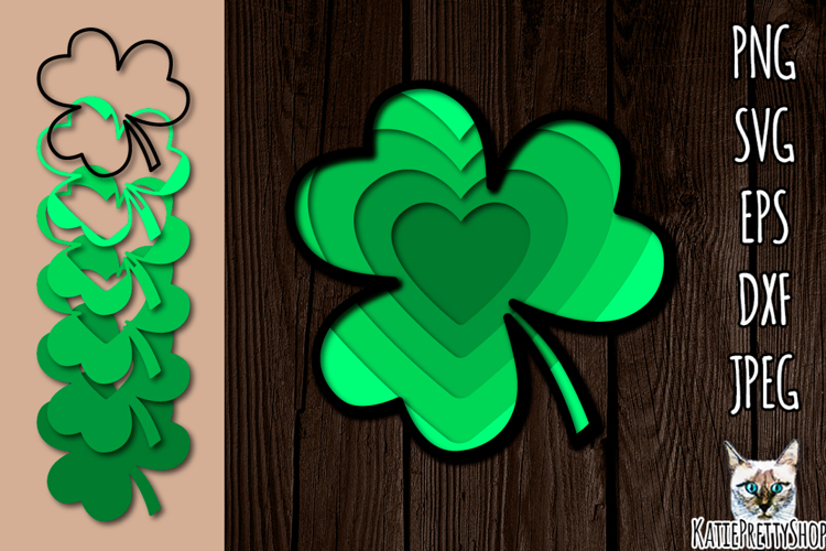 3d layered shamrock svg, multilayered St Patricks paper cut