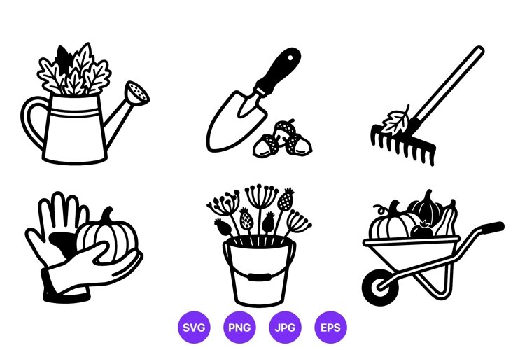 Black And White Garden Tools Line Art example image 1