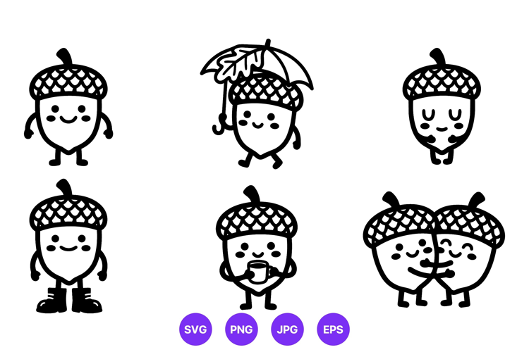 Cute Acorn Friends Autumn Character Illustrations