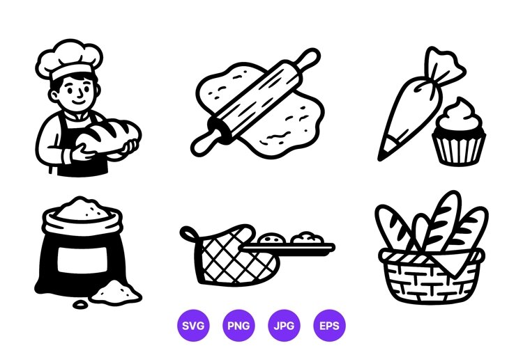 Black And White Baking Kitchen Illustration example image 1