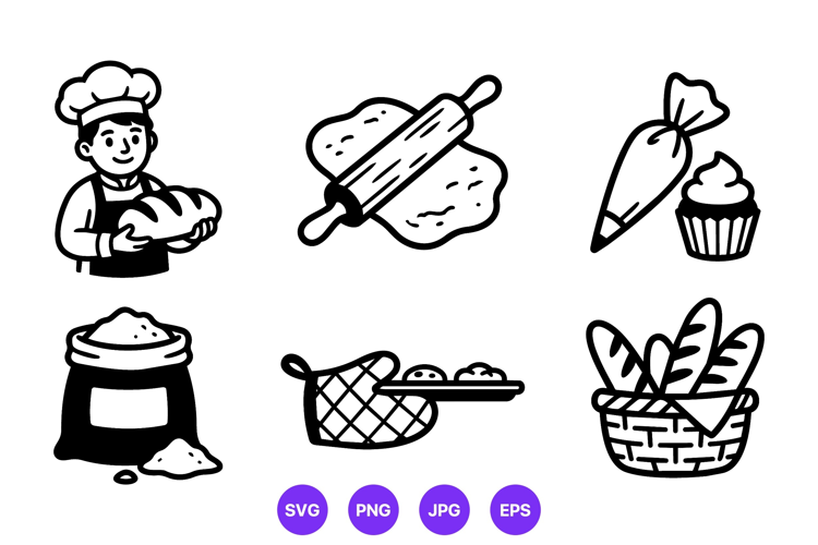 Black And White Baking Kitchen Illustration
