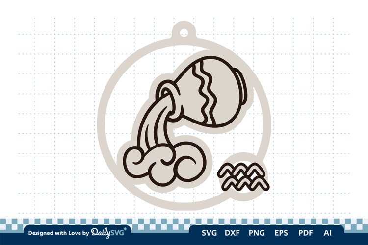 Cute Zodiac Keychain SVG | Aquarius Astrology Design example image 1