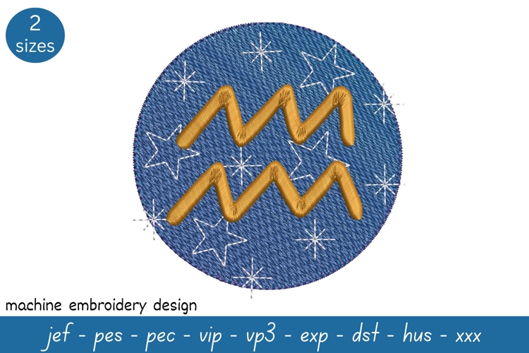 Aquarius Embroidery Design - Astrological Embroidery Pattern
