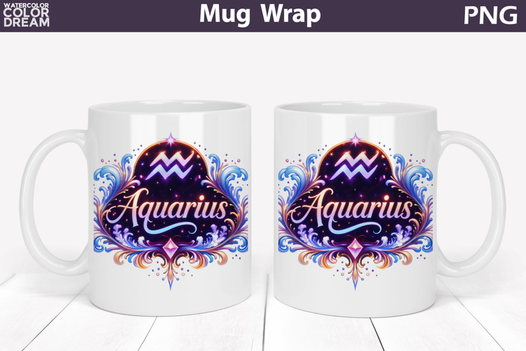 Aquarius Zodiac Mug Wrap | Astrology Cup Sublimation