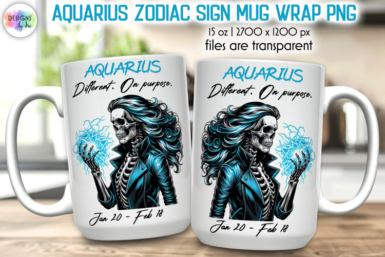 Snarky Skeleton Zodiac Sign Mug Wrap, Aquarius Zodiac Mug