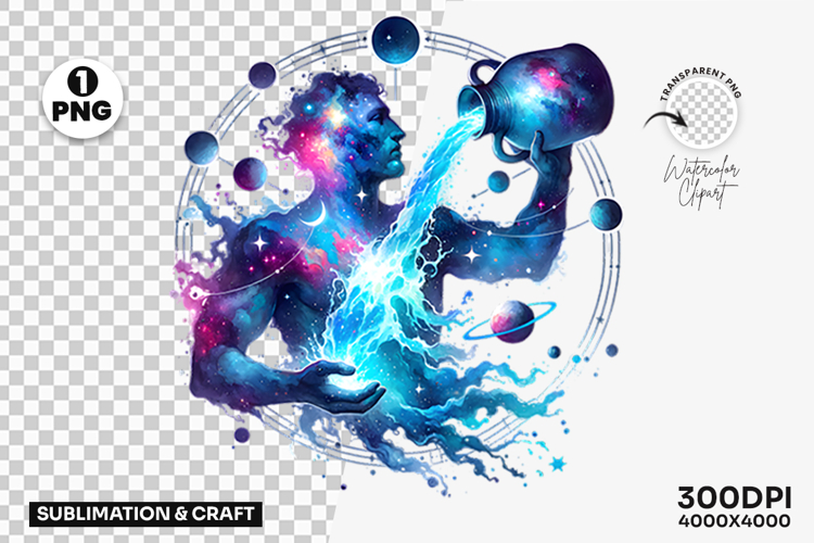 Aquarius Water Bearer Zodiac Astrology PNG Sublimation
