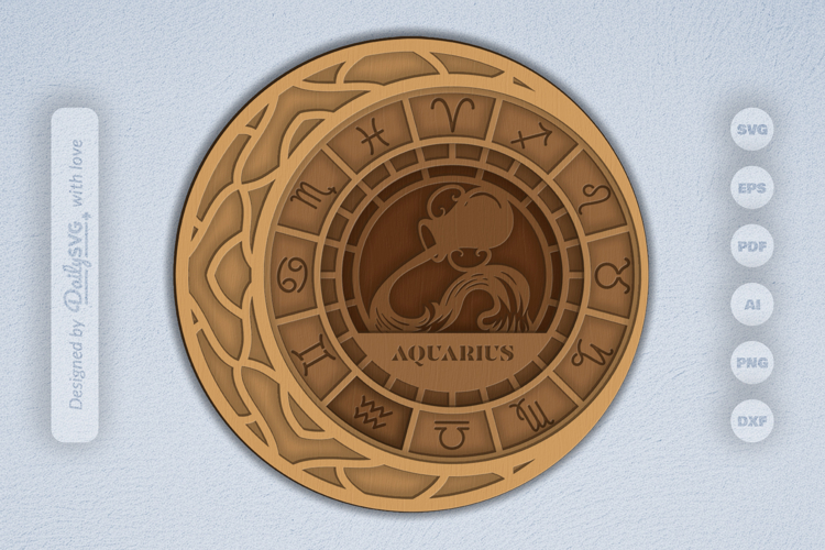 Aquarius Zodiac Layered Laser Cut