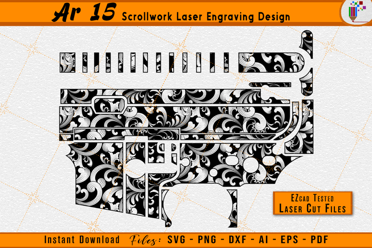 AR 15 Firearms / Gun Scrollwork Laser Engraving Design Files