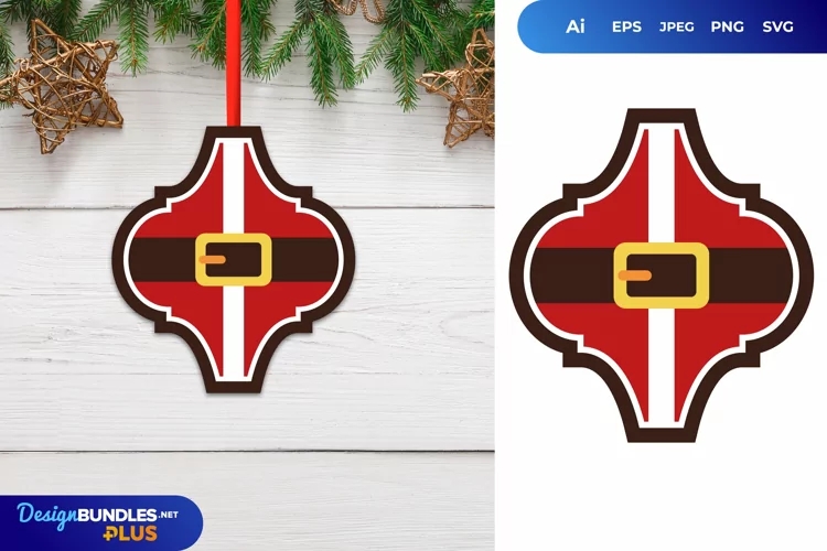 Santa Cloth Arabesque Tile Ornament, Christmas Ornament