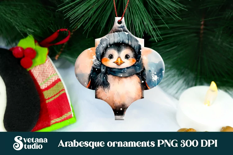 Christmas arabesque ornament | Cute penguin arabesque