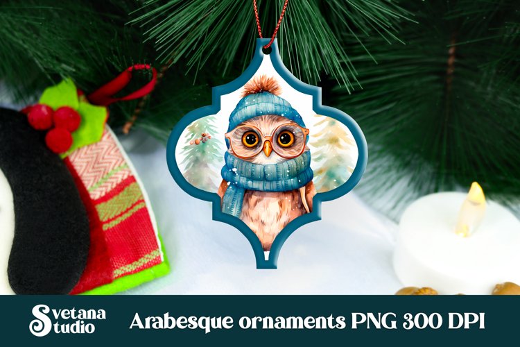 Arabesque Christmas owl ornaments sublimation design