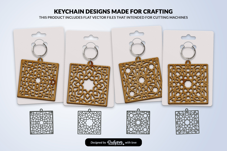 Arabic Pattern Keychain SVG | 4 Digital Laser Cut Template