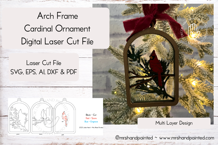 Arch Frame Cardinal Ornament - Laser Cut File