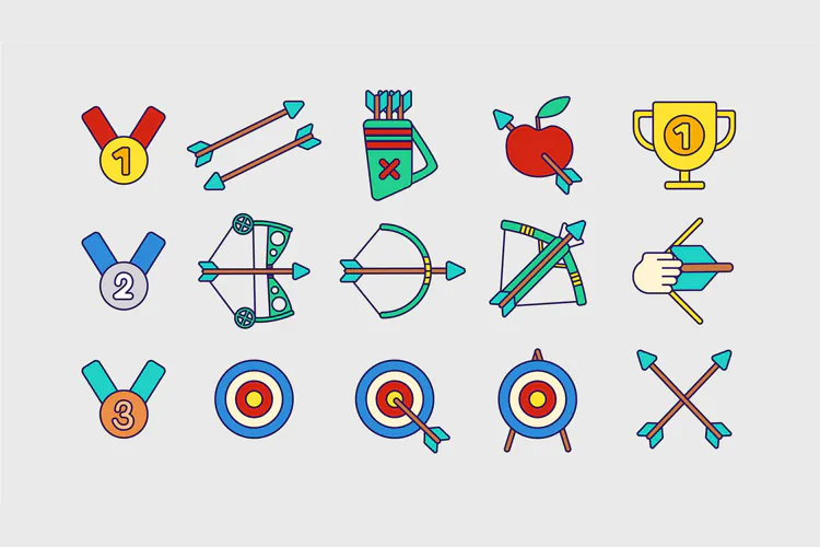 Archery Icons 15 Colorful Sports Designs