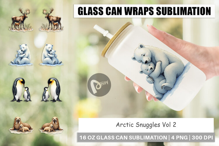 Arctic Snuggles Winter Animal Glass Can example image 1